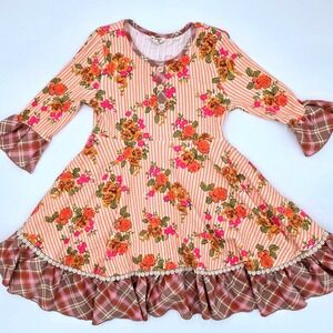 Finding Foxtale Girls Pink Floral Striped Ruffle Dress Size 7